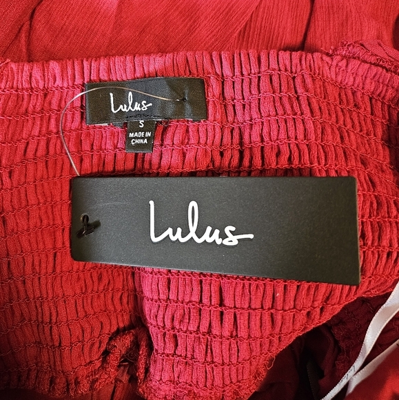 Lulus Make The Call Red Button-Up Long Sleeve Square Neck w Pockets Mini Dress S - Picture 15 of 15